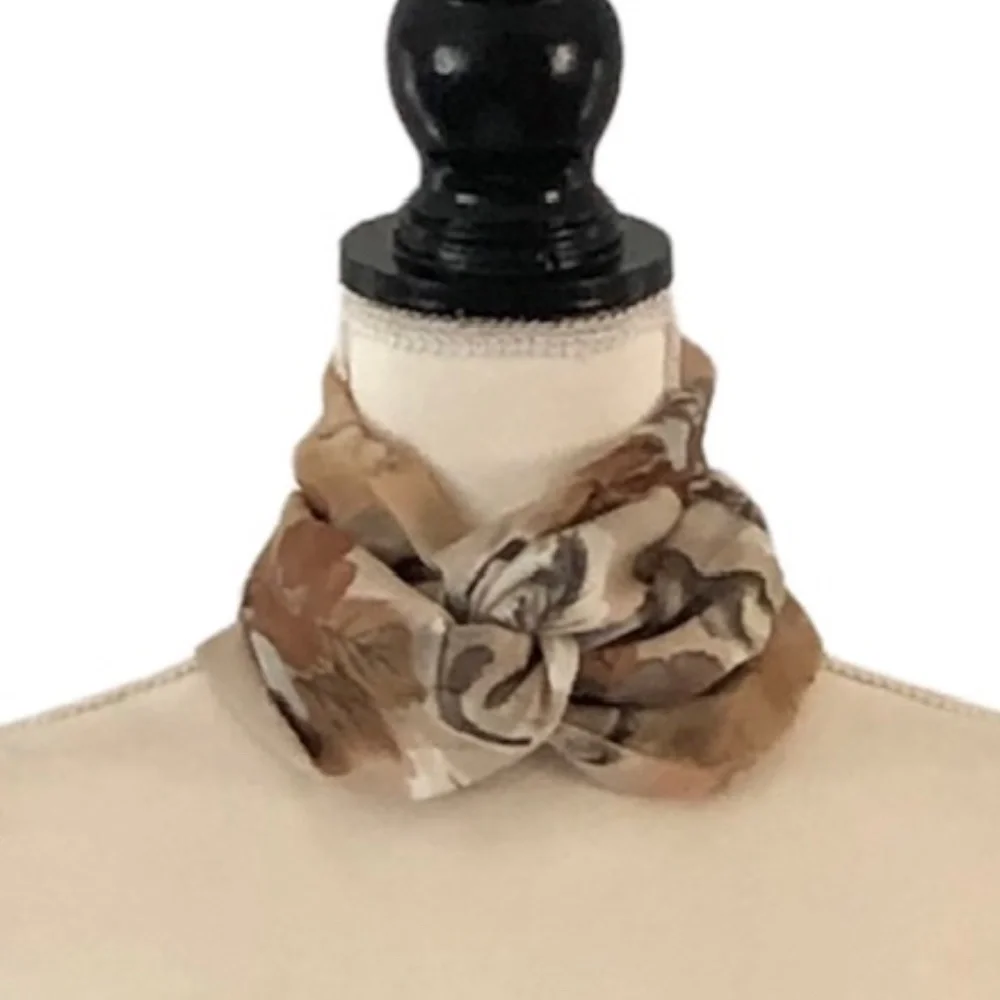 Vintage Oblong Brown, Tan & Cream Floral Scarf